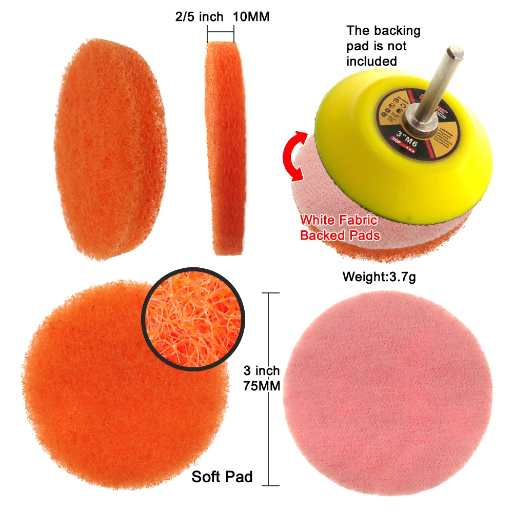 Scrub Pad 20Pcs 3 Inch 75mm Flocking Industrial Scouring Pads Heavy Duty Nylon Polishing Pad for Kitchen Car Bathroom Cleaning