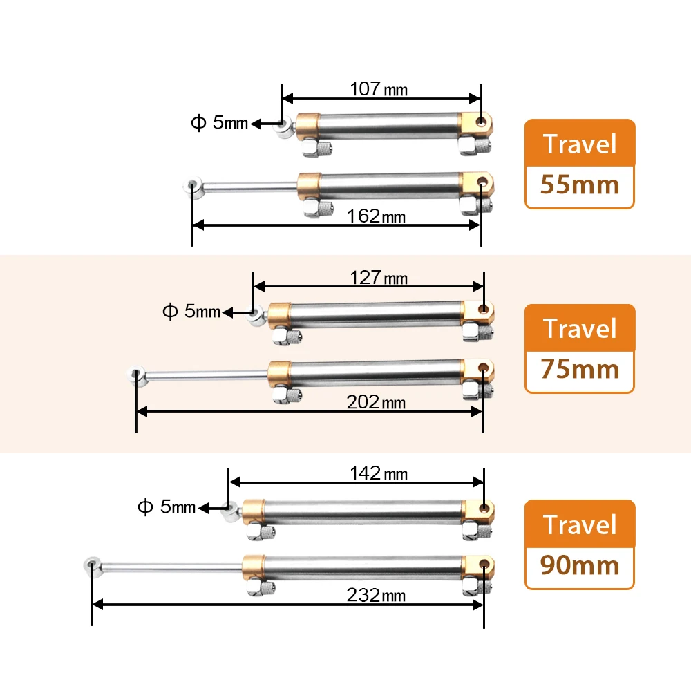 Hydraulic Cylinder Part 55MM/75MM/90MM Stroke travel For 1/12 RC Excavator Bulldozer Huina Car Parts