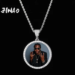 JINAO-collar y colgante redondo personalizado con foto de gran tamaño, cadena de tenis de 4mm, circonita cúbica AAA, joyería de Hip hop, nuevo