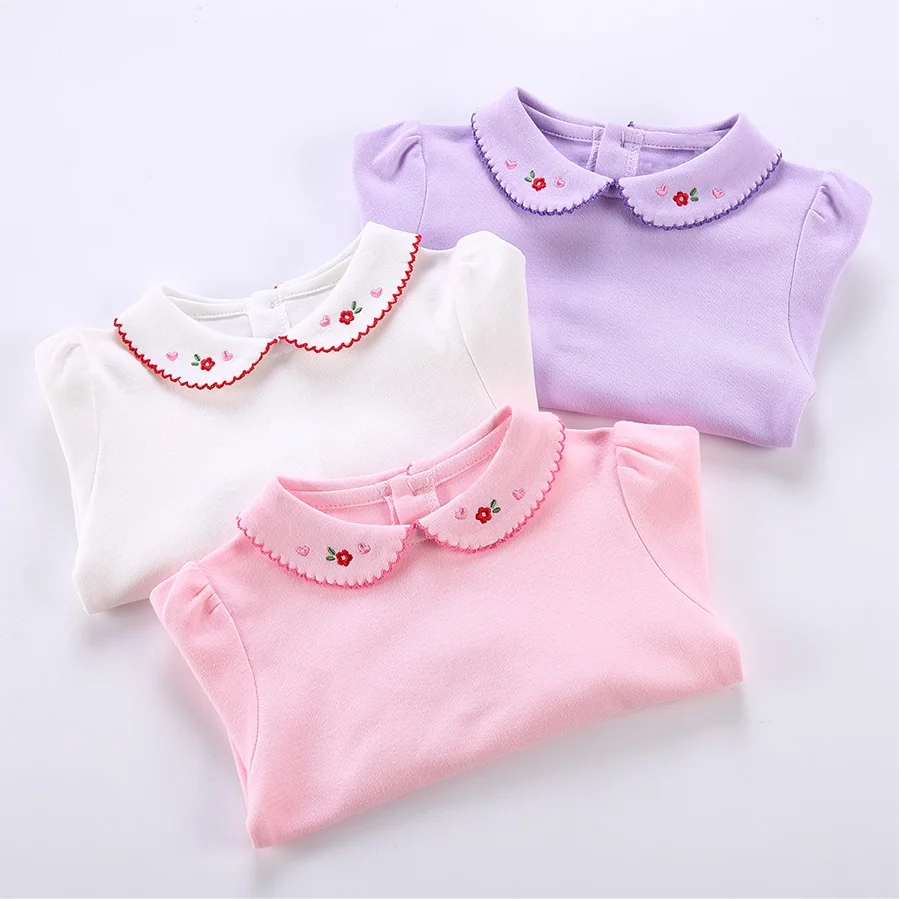 Newborn Baby Girl Bodysuit Long Sleeves Cotton Jumpsuit Cute Princess Peter Pan Collar Outfit Solid Baby Clothing Infant Clothes