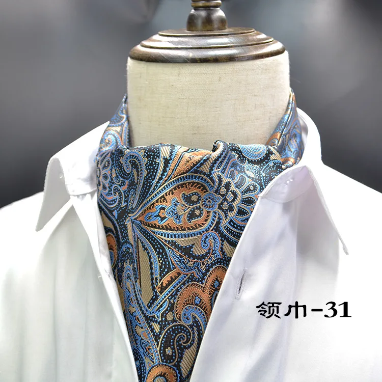 Men Vintage Polka Dot Wedding Formal Cravat Ascot Self British style Gentleman Polyester Silk Paisley Neck Tie Suit Wedding