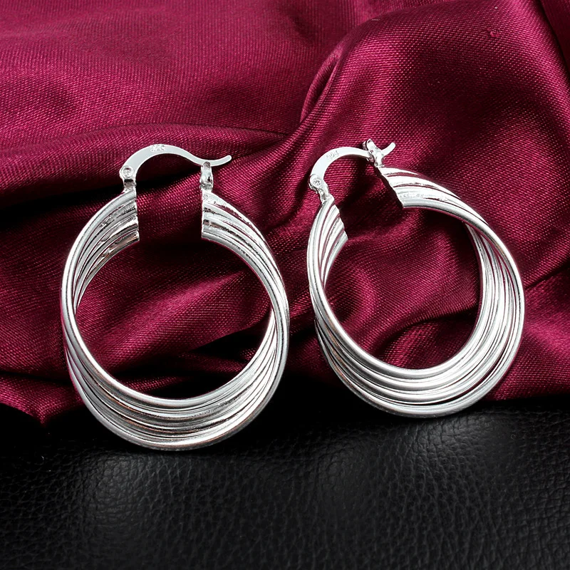 Boucles d'oreilles en argent regardé 925 pour femmes, bijoux à la mode, design multicouche, cadeaux