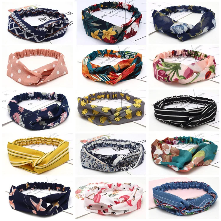 Fashion Women Hair Accessories Turban Headbands Scarf Cross Knotted Bandanas Elastic Floral Prints Hairband Headwear For Girls