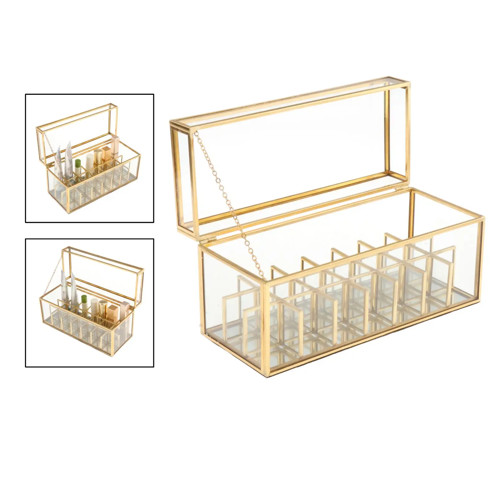 21 Slots Vanity Lipstick Holder Clear Glass Makeup Jewelry Box Organizer with Removable Dividers