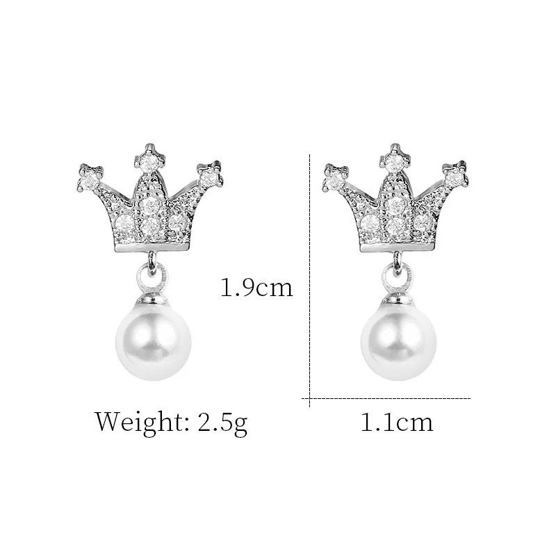 HUAMI Drop Earrings for Women Fashion Jewelry 2020 Peal Hot Sale Crown Zircon Fine Jewelry Boucle Oreille Femme Aretes de Mujer