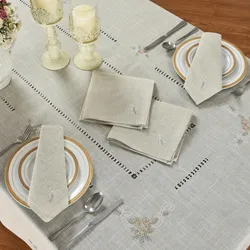 [Camellia Casa]Fabulous Grey Tablecloth, Hemstitched & Embroidered by Hand, set with 8 Napkins,Linen Look, big size, Handmade