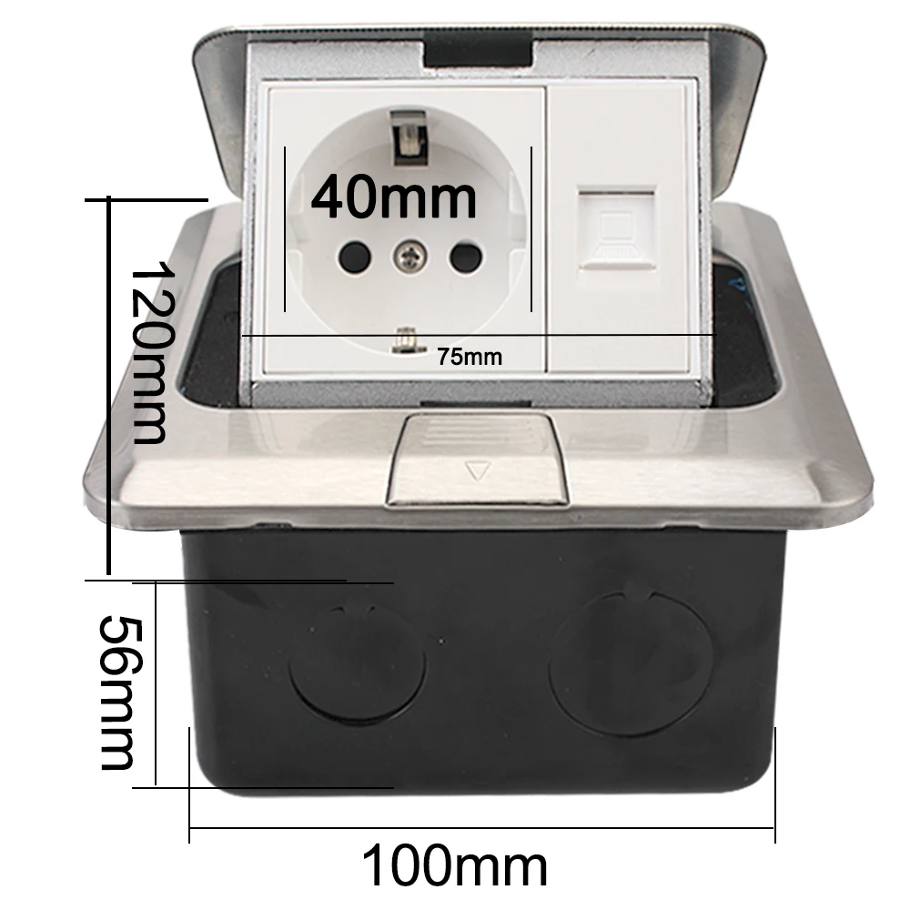 250V 16A Aluminum Alloy Box Waterproof 2 Way Power Outlet Europe Standard Socket USB RJ45 Internet Outlet Pop-Up Floor Socket