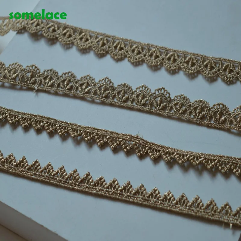 5YDS/LOT 1.2cm Or 1.8cm Wide Wedding Dress Gold Wavy Flower Fluorescent Lace Gold Line Embroidery Lace Accessories Trim