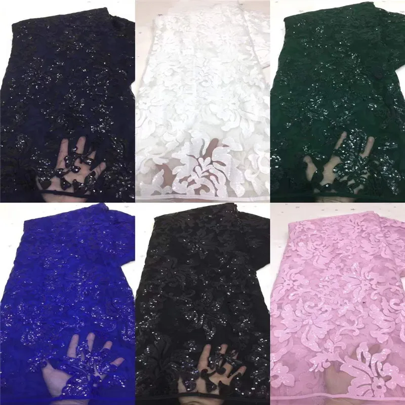 2021 Black Sequins African Dry Lace Fabrics High Quality Sequins Nigerian Lace French Tulle Lace Fabric For Dress Party green