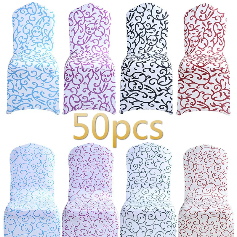 50PCS Polyester Universal Stretch Spandex Chair Cover Fashion Flower Printed chair cover Wedding Party Hotel Supply Decoration