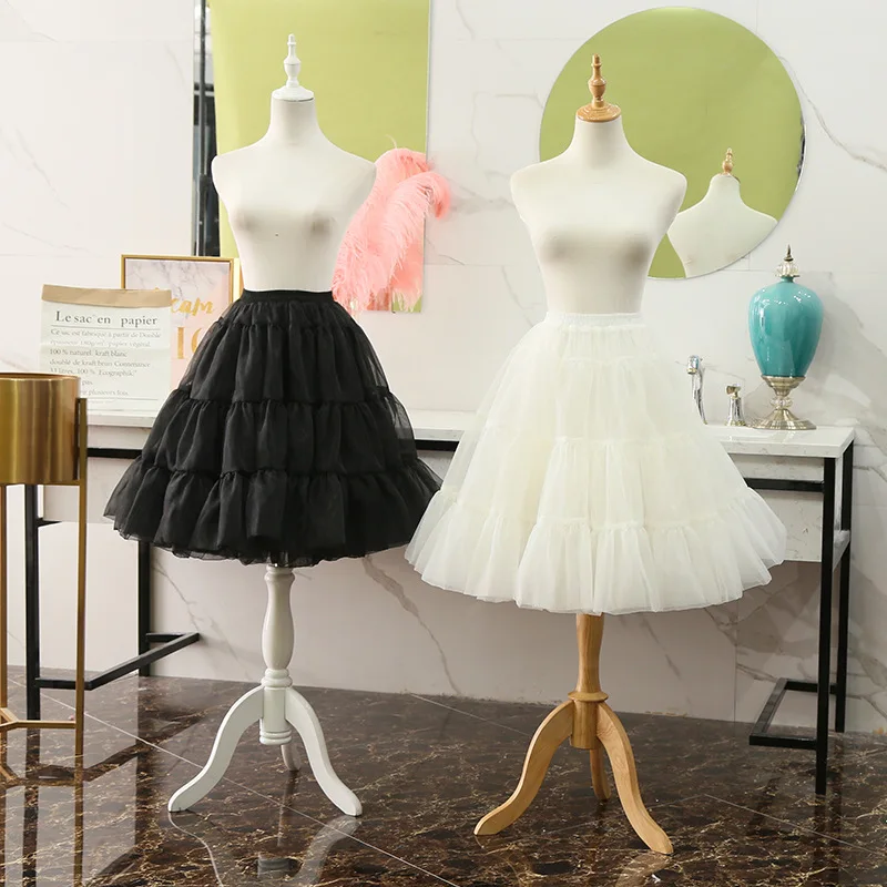 Dames Vintage Petticoats Knielengte Organza Lolita Tutu Rok Pluizige Prinses A Line Party Prom Onderrok Retro Crinoline