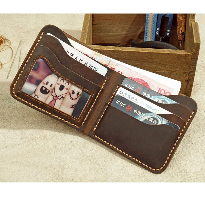 Top Genuine Leather Men\'s Wallet Retro Handmade Wallet for Men Durable Real Leather portfel male cartera hombre Purse for men