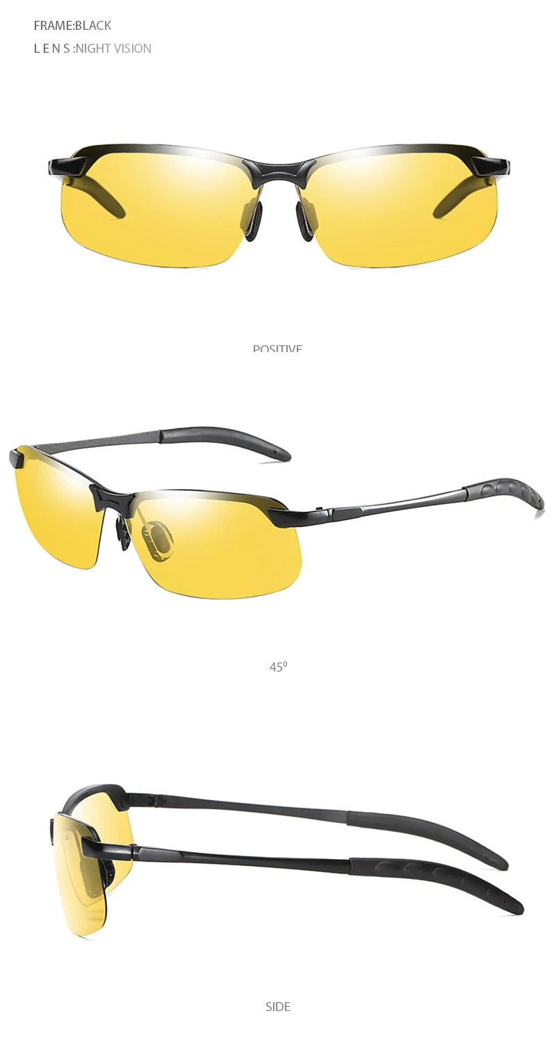 Halbrahmen Photochrome Sonnenbrille Männer Frauen Vintage Metall Polarisierte Sonnenbrille Für Männliche Nachtsicht Driving Shades – Detail 12