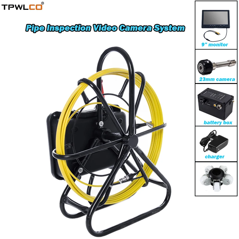 

1000TVL 23mm Pipe Video Camera With 12pcs LEDS 9" TFT LCD 20m Cable Industrial Endoscope Inspection System With DVR Function