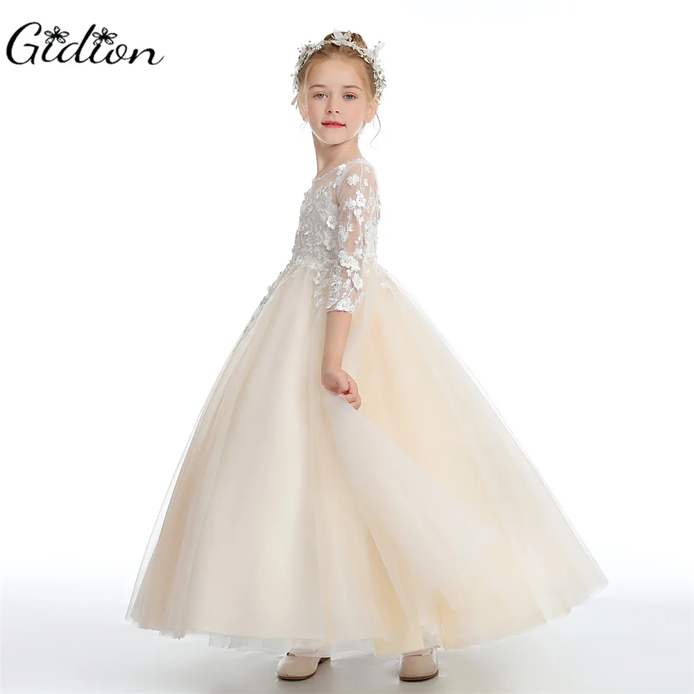 Appliques Kids Princess Flower Girl Dress For Wedding Festivity Celebration Birthday Party Ball Evening Gown Pageant Banquet