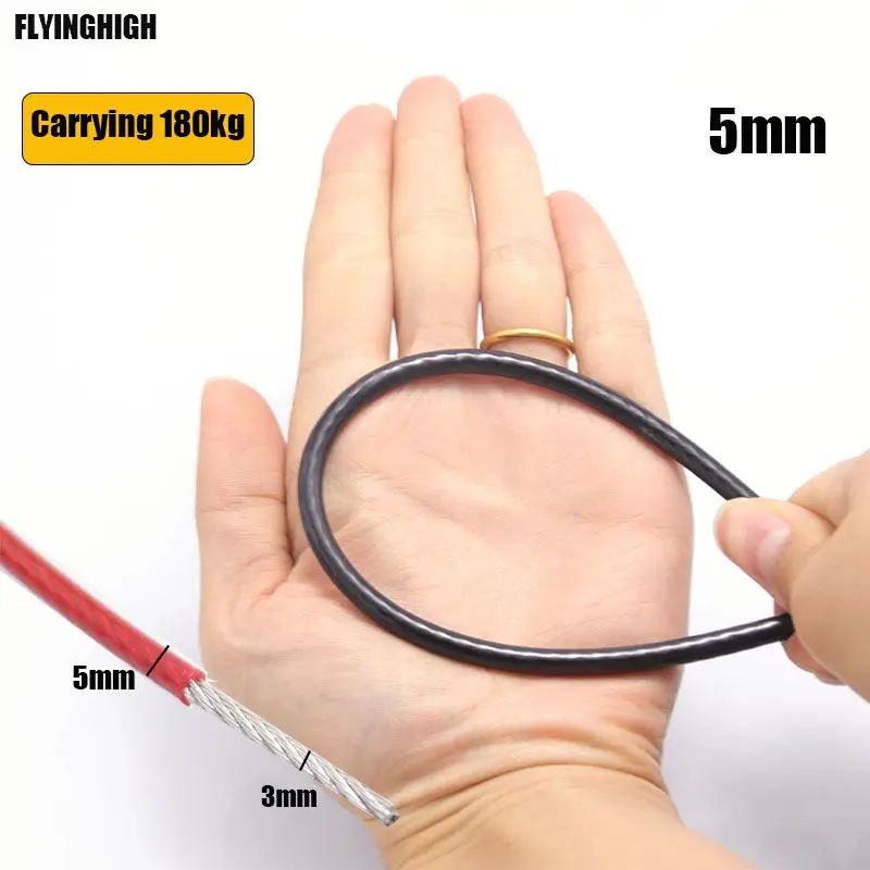 10m 304 de aço inoxidável pvc revestido fio de aço corda macio estilingue 7*7 varal 5mm diâmetro
