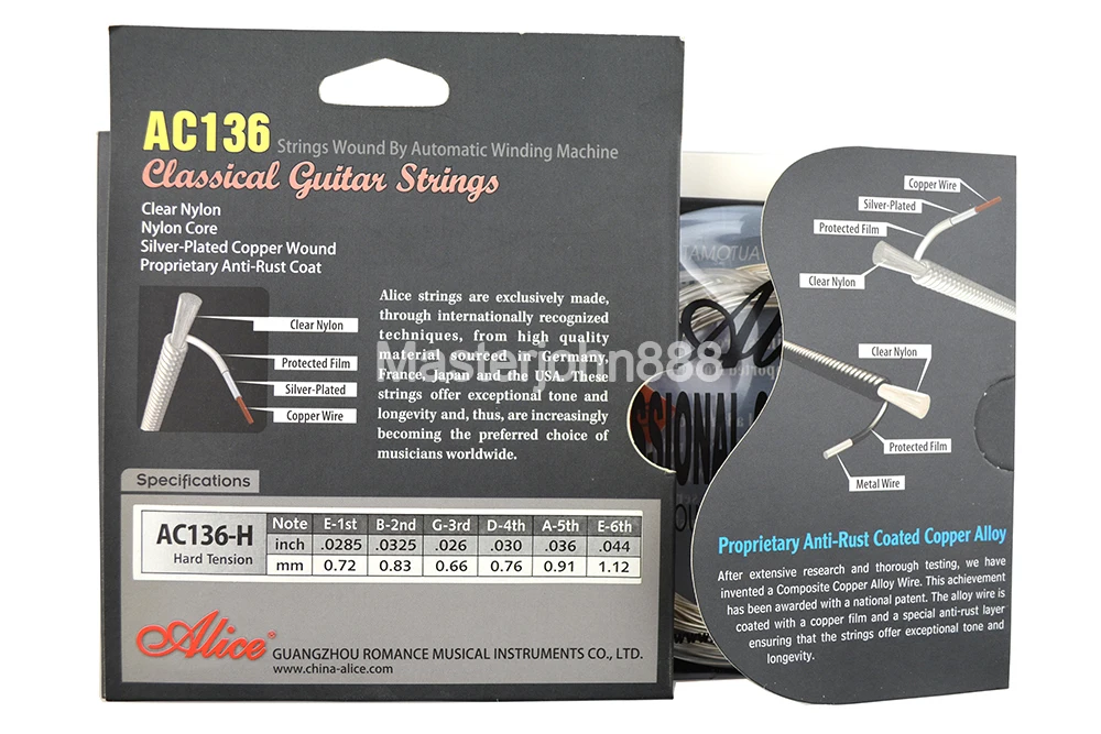 Alice AC136-H/N Classical Guitar Strings Crystal Nylon Strings Silver-Plated Copper Wound 1st-6th Strings
