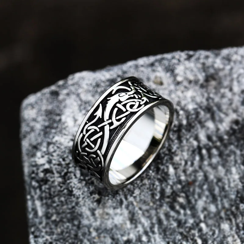 Beier Stainless Steel Geometric Solid Fashion Ring Dragon pattern Mens/Women Polishing Viking Jewelry  BR8-712