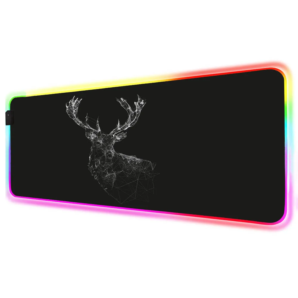 

Mairuige Large RGB Mouse Pad Lockedge Animal Elk Black Background Computer Customized LED Rubber Non-Slip Insulation Carpet Mat