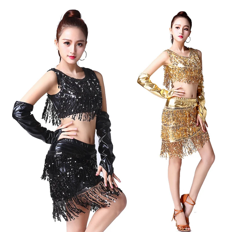 Falda de baile latino con lentejuelas de alta calidad para mujer, falda con flecos y borlas, vestido profesional de salón, Tango latino, Jazz, Salsa moderna
