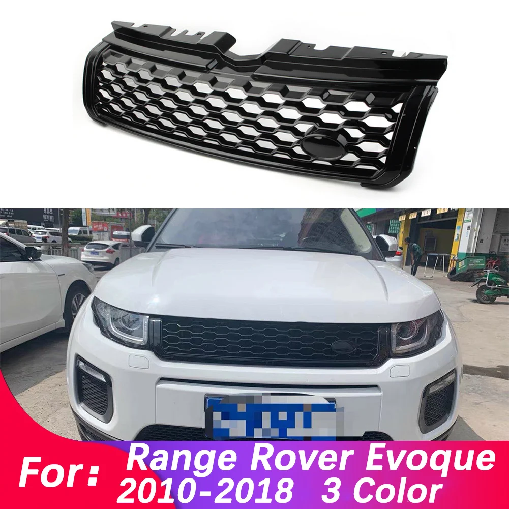 Gloss Black Car Upper Front Grille Grill w/ Logo For Land Rover Range Rover Evoque 2010 2011 2012 2013 2014 2015 2016 2017 2018