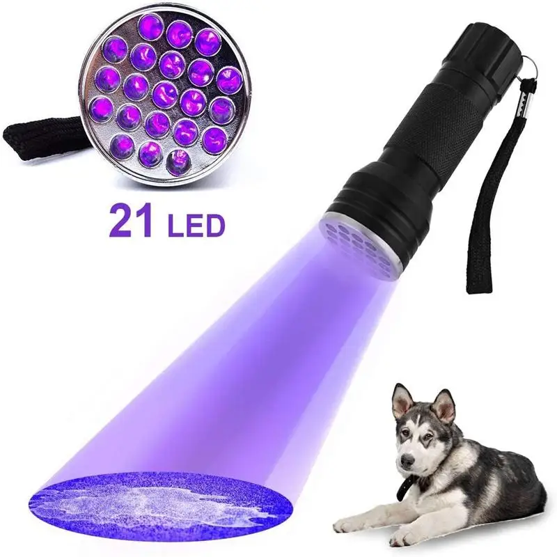 2021 New 21 LED UV Flashlight 3W 395nm UV Light Portable Black Light Catch Scorpion Lamp Ultraviolet Torch Light Use AAA Battery