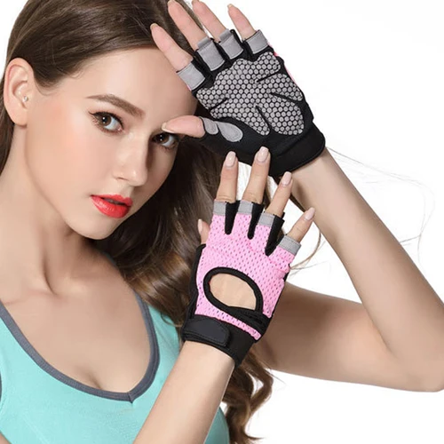 Imagen 2 del producto Coolfit-guantes de Fitness transpirables para mujer, levantamiento de pesas para ejercicio pesado, deporte, gimnasio, culturismo, antideslizantes, medio dedo