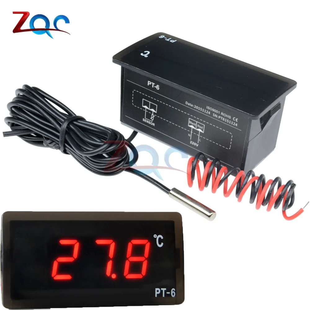 PT-6 Automotive Thermometer Digital Car Thermometer Vehicle Temperature Meter Monitor -40~110℃ with NTC Sensor