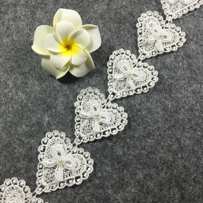 1Yard Handmade Lace Trim Patchwork Material White Pink Heart Lace Ribbon DIY Garment Sewing Accessories