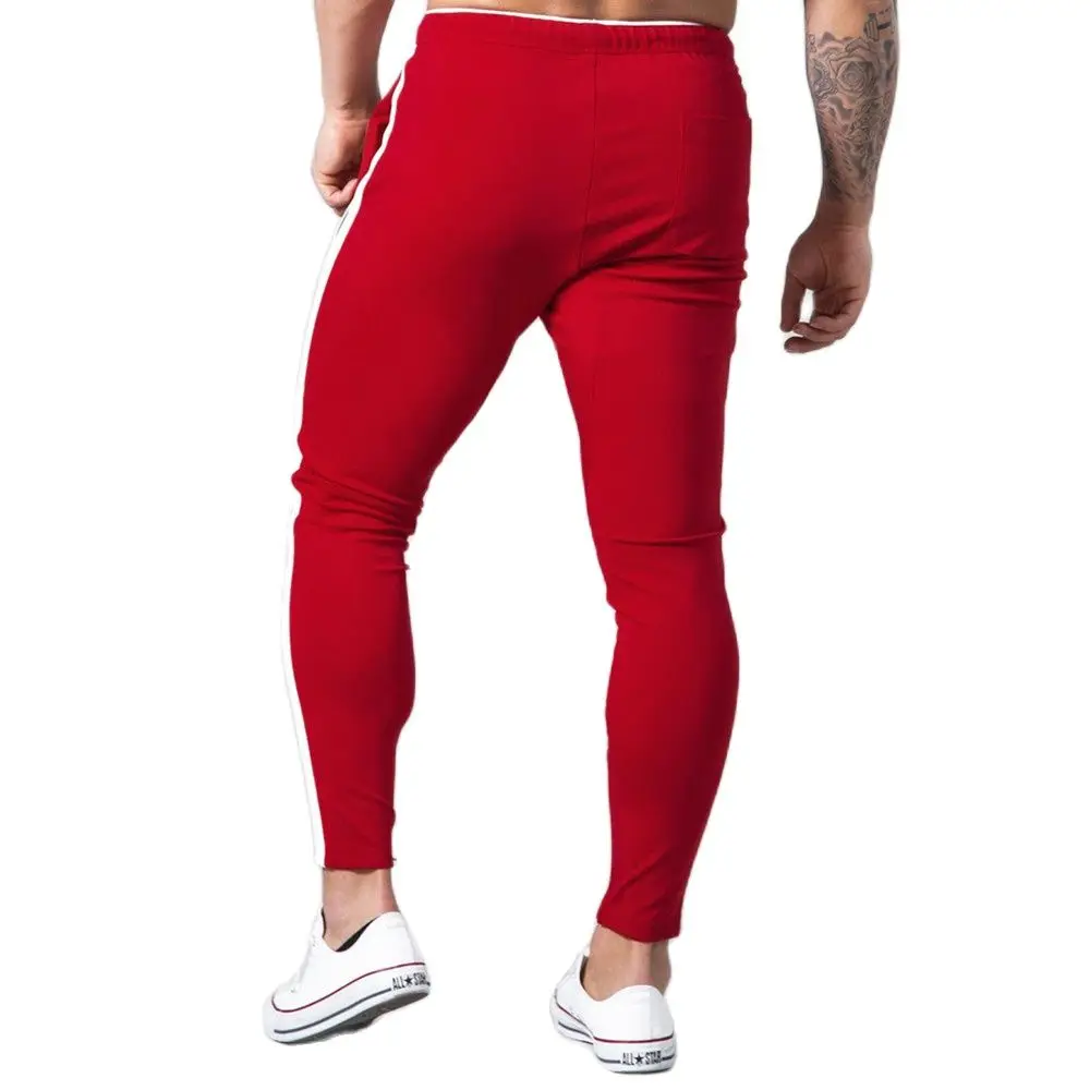 Viser de survêtement décontractés en coton rouge pour hommes, joggeurs minces, bas d\'entraînement, salle de sport, fitness, course à pied, automne,