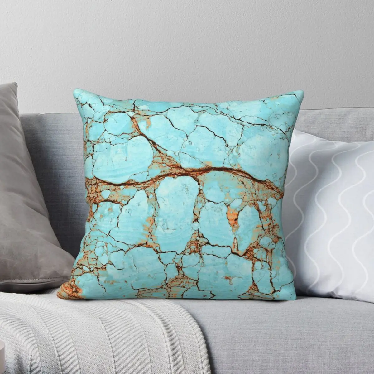 

Cracked Turquoise Rust Square Pillowcase Polyester Linen Velvet Printed Zip Decor Throw Pillow Case Home Cushion Cover