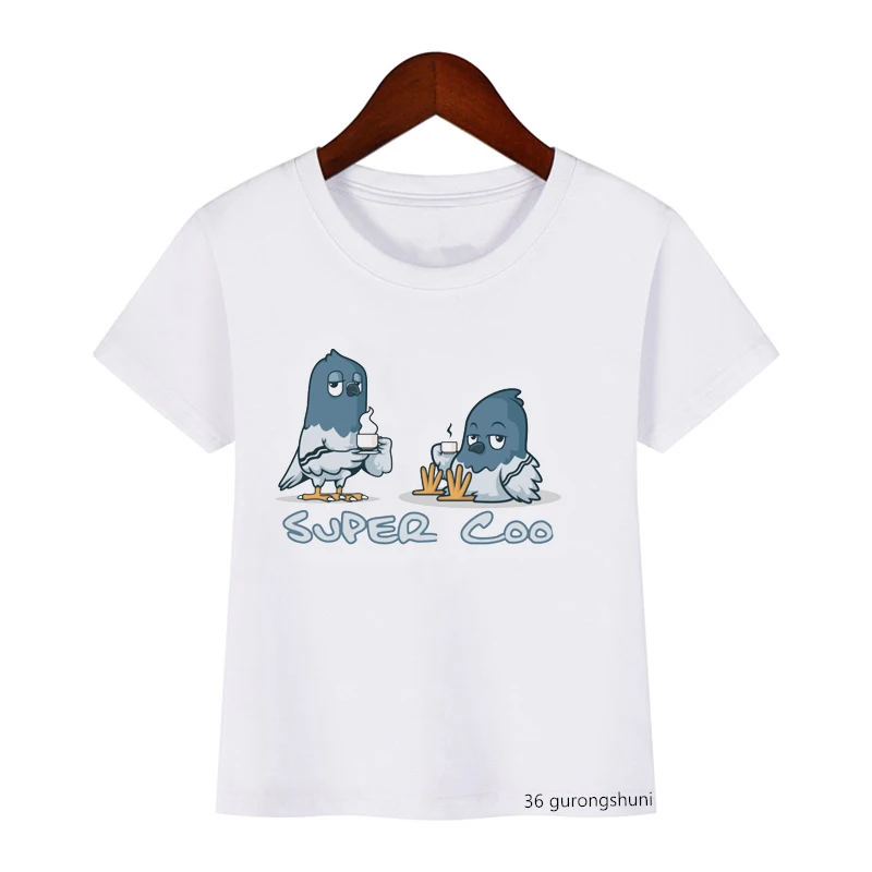 Birds Drinking and Animals Cartoon Print New Hot Sale Baby T-shirt Funny Kids Tshirt Clothes Summer Boys/girls T Shirt Tops