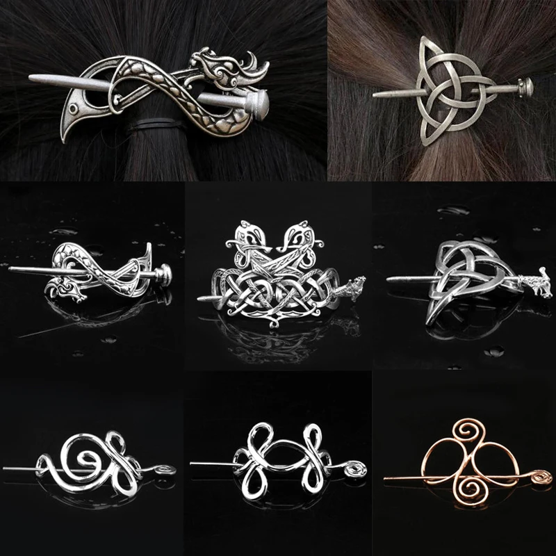 Vintage Celtics Knots Viking Runes Dragon Hairpins Metal Hair Stick Slide Hair Clips Women Hair Accessories Holder Jewelry руны