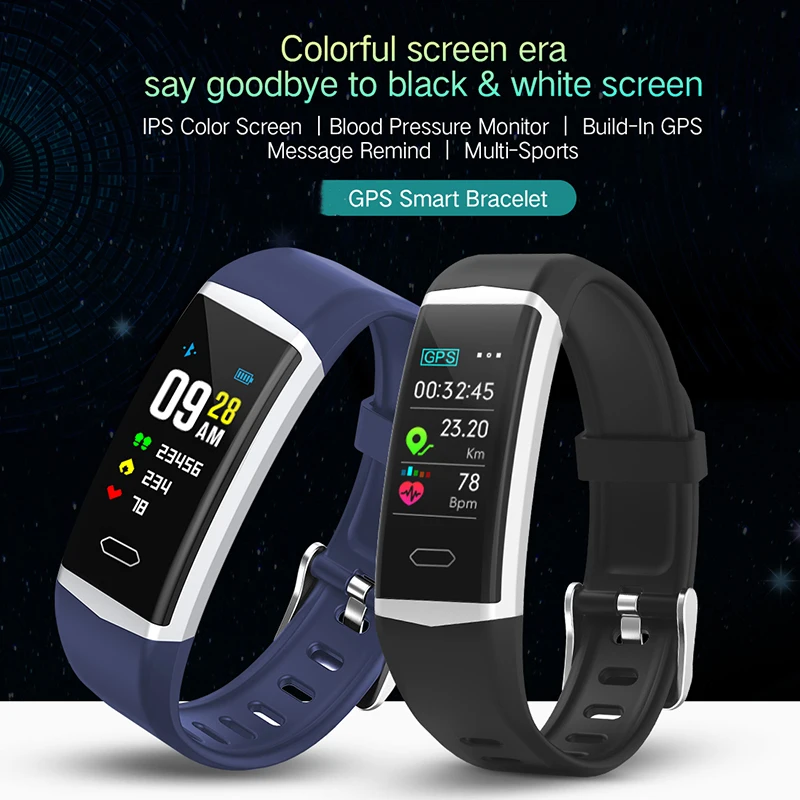 

Smart watch Built-in GPS bracelet 2019 IP68 smart band waterproof heart rate smart wristband sport watch weather pk f1 mi band 4