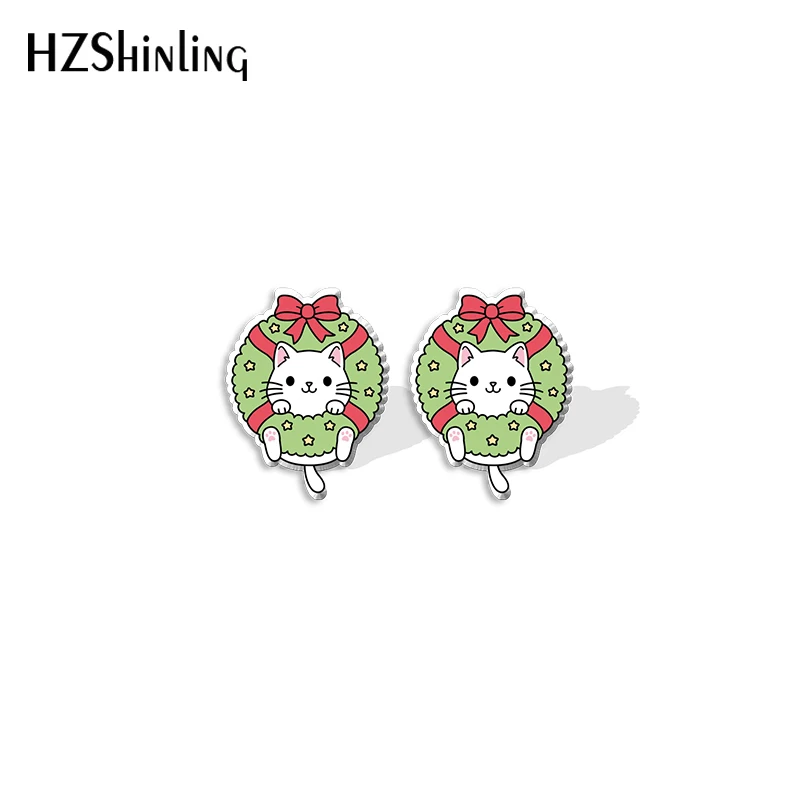2021 New Christmas Cat Santa Stud Earring Cute Acrylic Resin Earrings Epoxy Handmade Jewelry Gifts Girl image 5