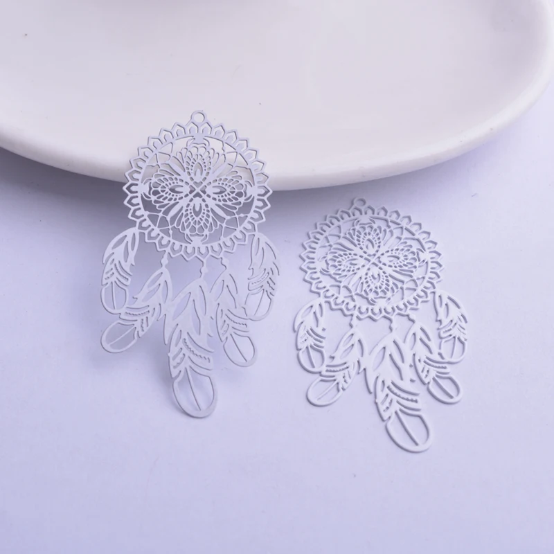 30 Stück AB6374 27*48mm Filigran Versilberte Traumfänger-Ohrring-Anhänger aus Messing in Roségoldfarbe, Traumfänger-Charms, DIY-Teile – Detail 6