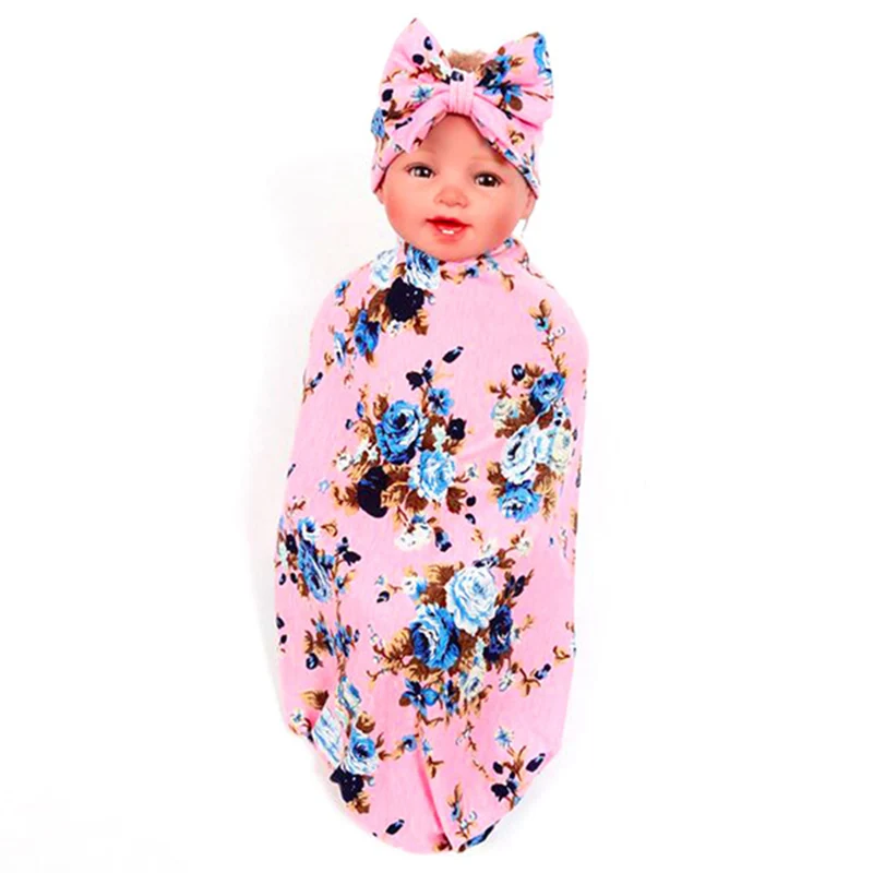 New baby floral Receiving Blankets cotton with Headbands Baby photography blankets envelopes girls baby blankets newborn 0-12 m