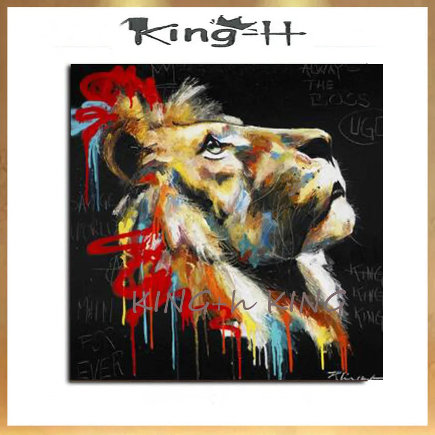 

Hand-painted high quality Lion Animal Oil Painting Canvas Painting Wall Art for Living Room Home Decor (No Frame)