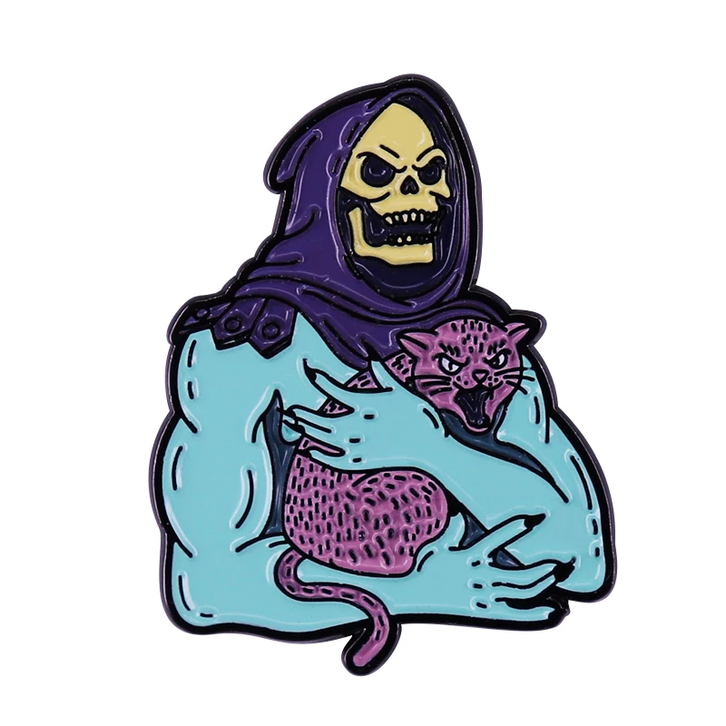 Icanvas Skeletor and Cat enamel pin death,ghost  grim Reaper He-man The Universe Series badge Goth Halloween gift