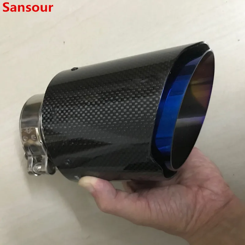 Sansour Car Glossy Carbon Fiber Muffler Tip Exhaust System Pipe Mufflers Nozzle Universal Straight Stainless Black With AK Logo