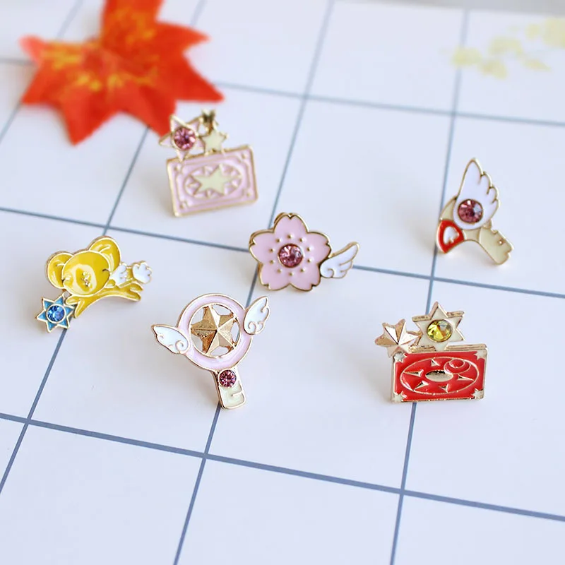 Anime Card Captor Sakura Pins Brooches Card Wings Star Stick Bird Magic Key KERO Denim Jackets Lapel Pin Badge Japanese Jewelry