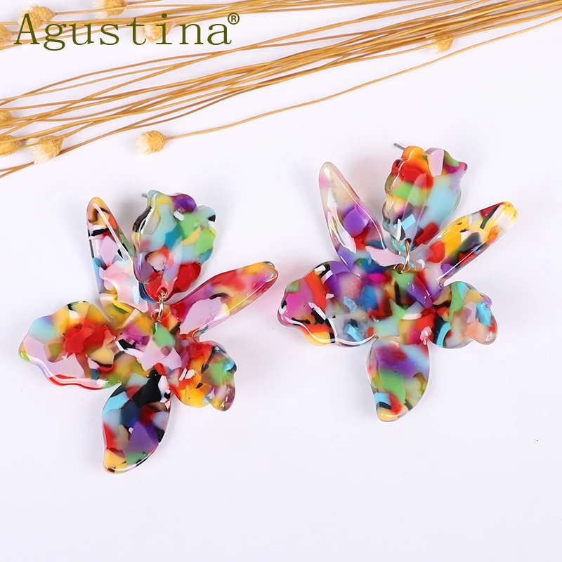 Acrylic Resin Colorful Flower Big drop Earrings For Women Fashion Bohemia geometric dangle Earrings Wedding Party Gifts Jewelry