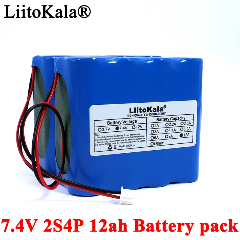 Liitokala 7.4V 18650 Lithium Battery Pack 2S4P 12ah  Fishing LED Light Bluetooth Speaker 8.4V Emergency DIY batteries with PCB