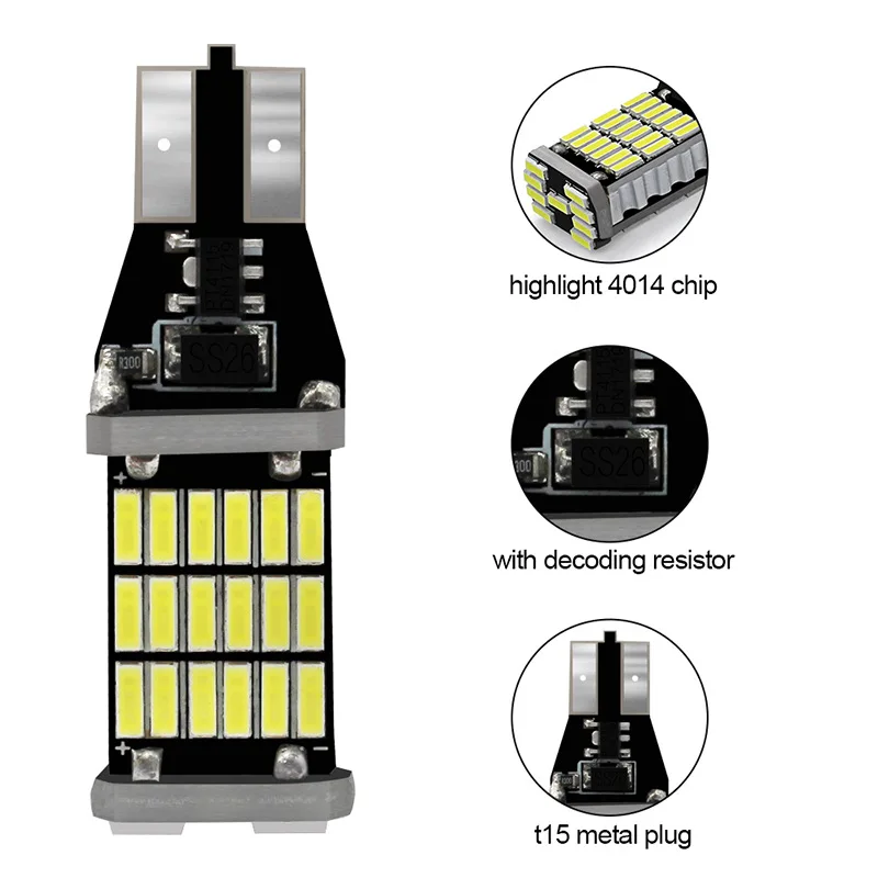 100PCS T15 t10 45 SMD 4014 LED Auto Additional Brake Lamp Backup Reverse Lights Car Daytime Running Light White 12V 24V canbus