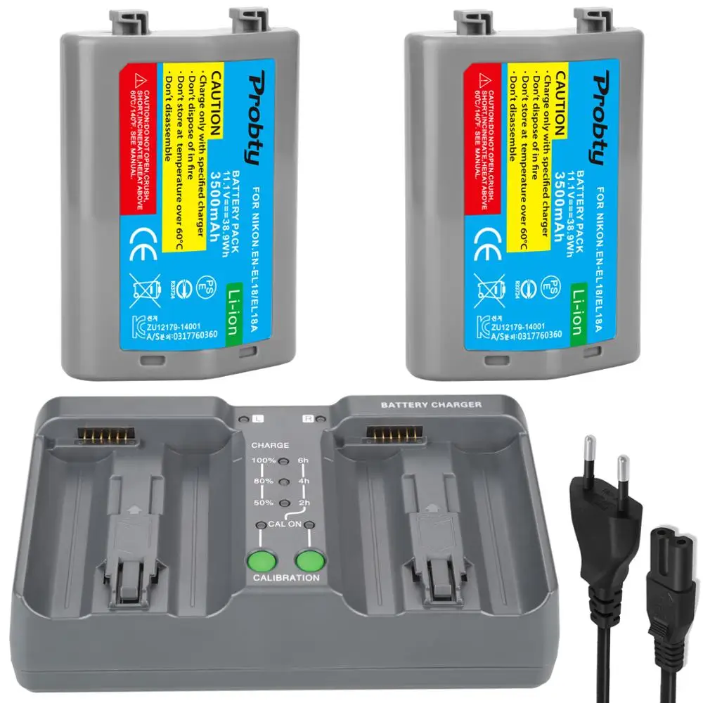 2 Pcs 3500mAh EN-EL18, EN-EL18a, EN EL18, ENEL18a Battery + LCD Dual Smart Fast Charger for Nikon D4, D4S, D5 Digital SLR Camera