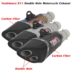 Yoshimura R11 Universal Double Hole Motorcycle Exhaust Escape Modify 51mm 60mm Carbon Fiber Muffler For GSX-S750 DUKE790 Z900 R1