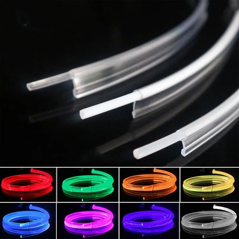 Zginalny stały rdzeń przezroczysty 2.5mm (śred.) T-shape boczna poświata kabel światłowodowy ze spódnicą fin do dekoracja do samochodu oświetlenie nastrojowe