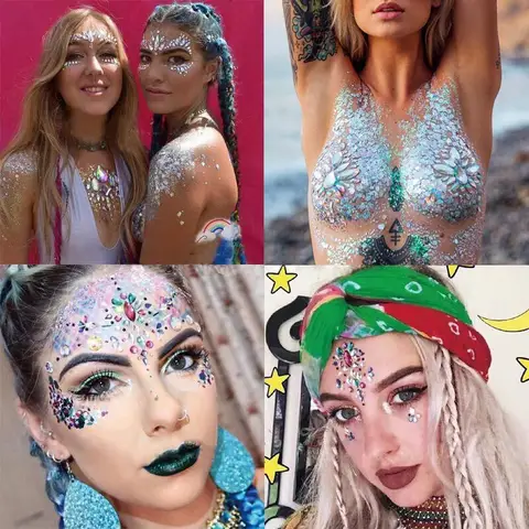1pcs Sexy Chest Stickers Rhinestones Tattoo Sticker Bar Music Festival Rhinestone Body Sticker DIY Party Tattoos for Women B3882