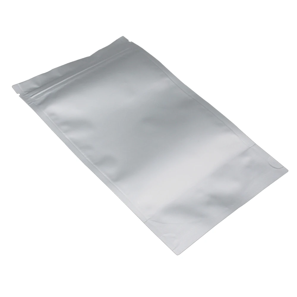 100Pcs Silver Zip Lock Pure Mylar Foil Stand Up Bag Self Seal Reusable Resealable Tear Notch Doypack Food Storage Pack Pouches