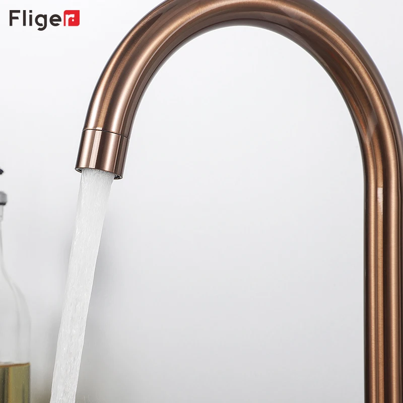 Fliger Rose Gold Kitchen Faucets Stainless Steel Kitchen Sink Mixer Tap Sink Faucets Hot Cold Water Mixer Faucet Torneira